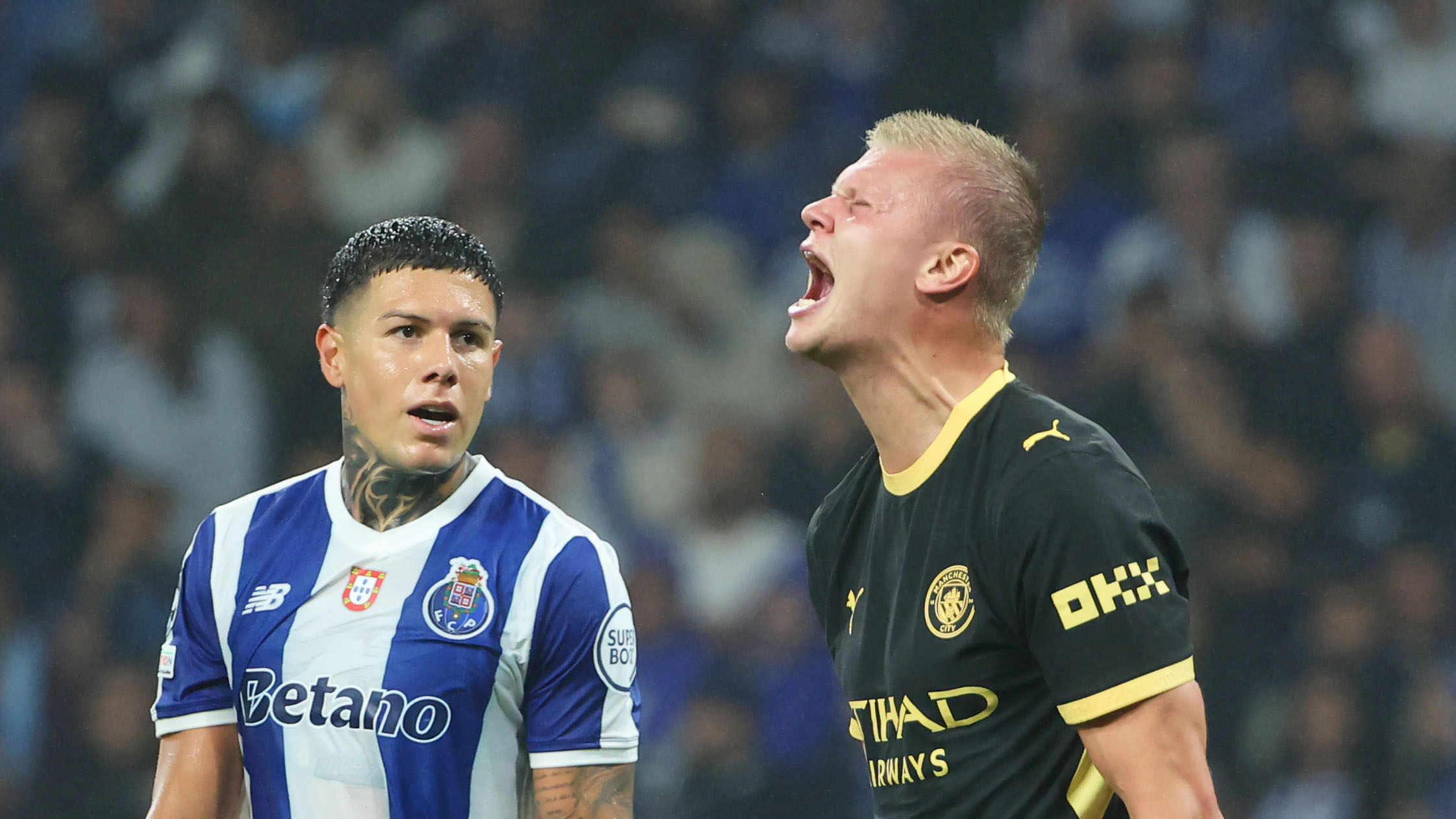 Erling Braut Haaland viser tydelig frustrasjon under Champions League-kampen mellom Porto og Manchester City.